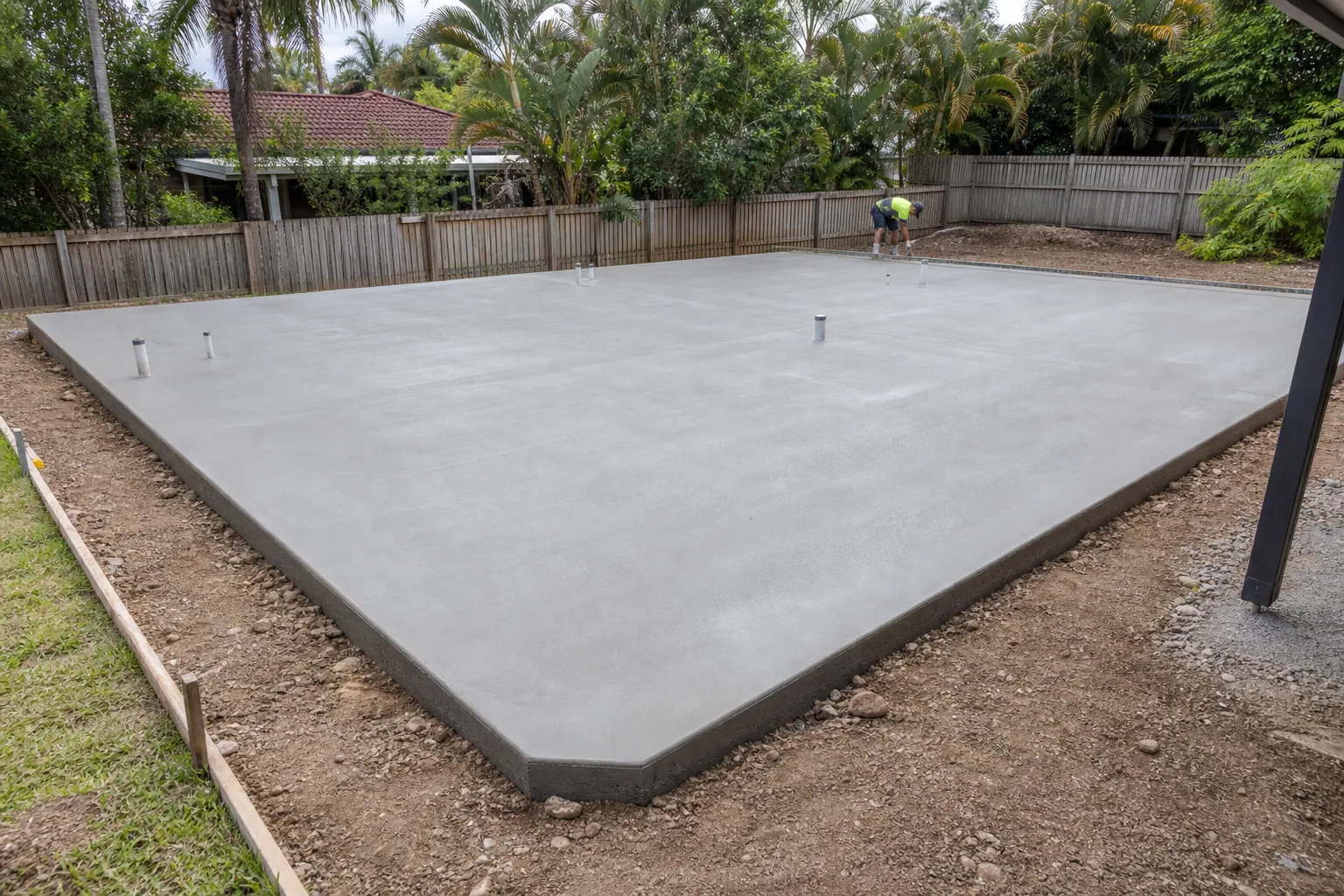 New multipurpose concrete slab in a residential Gold Coast side yard